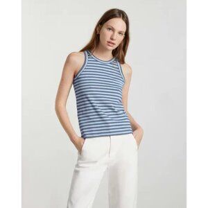 Everlane The Organic Cotton Cutaway Tank, size small, blue/gray striped